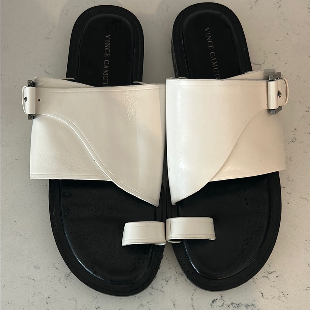 Vince Camuto Black and White Sandals with Textured Strap